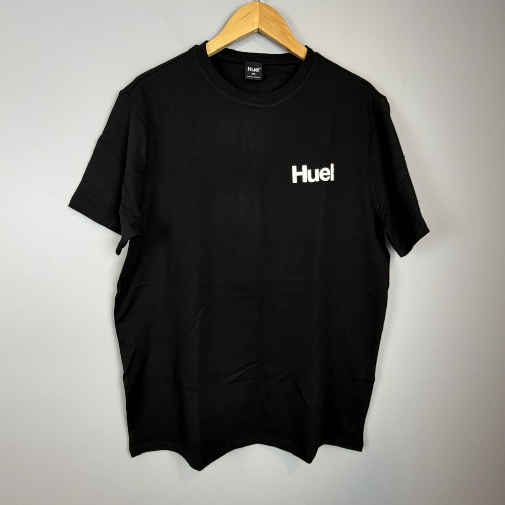Huel T-Shirt Mens Black Logo Solid Crew Neck Short Sleeves Pullover Cotton XL